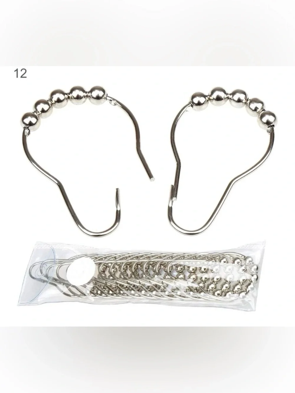 Rustproof Polished Chrome silver Shower Curtain Hooks - Set of 12 new